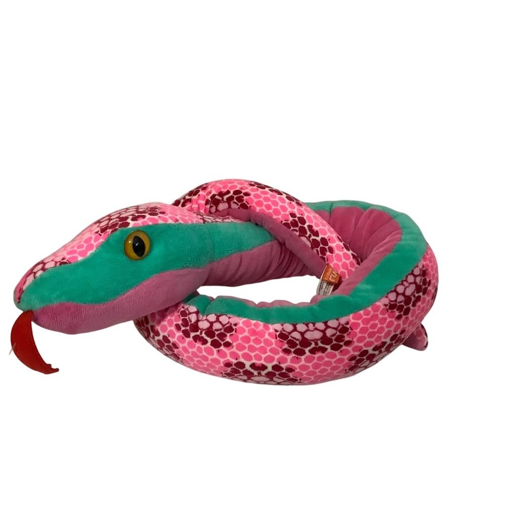 Wild Republic Honeycomb Pink Green Snake Plush Stuffed Animal 54" Vibrant